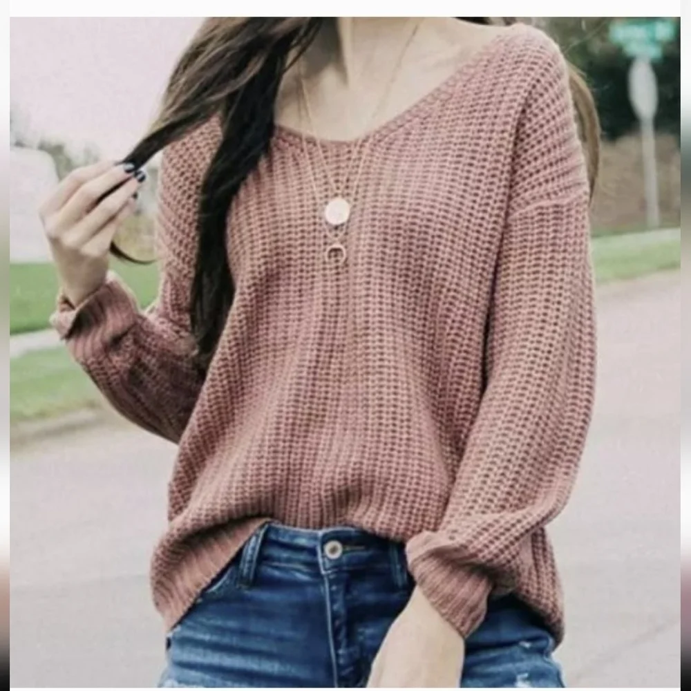 Love @ First Sight Lace-Up Back Sweater Size M